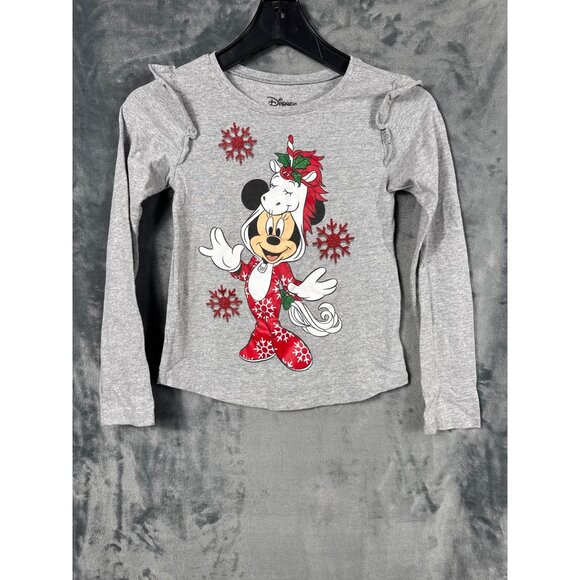 Disney Other - Disney Girls Minnie Mouse Holiday Long Sleeve Shirt Size 12 Gray